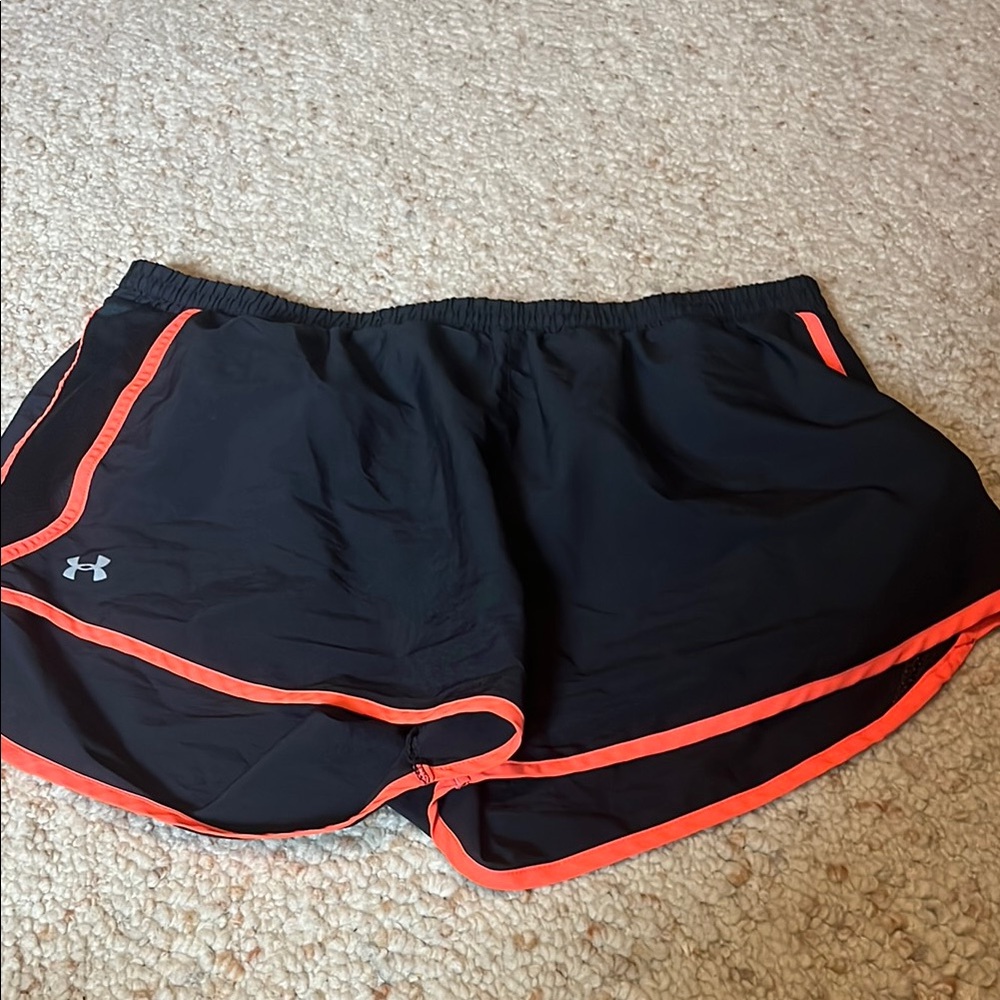 Under Armour Black and Orange Athletic Shorts with Dolphin Hem